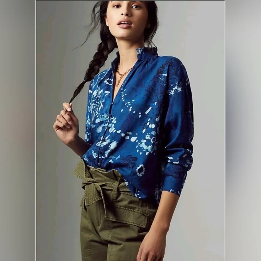 Anthropologie Pilcro The Tavi Ruffled Button Down Blouse Top S